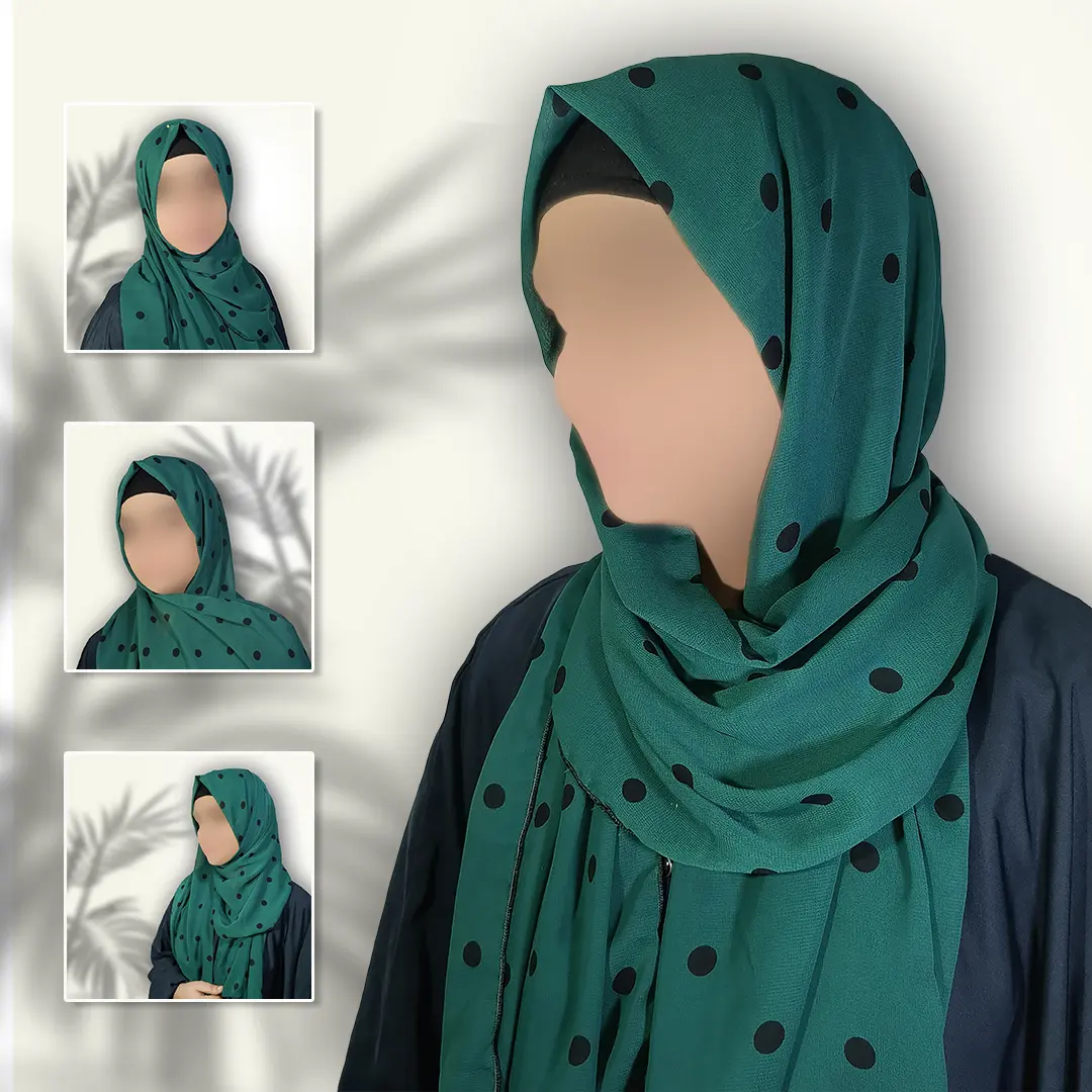 Emerald Green Georgette Staller with Black Polka Dots; Lightweight, Breathable & Bold - Image 4