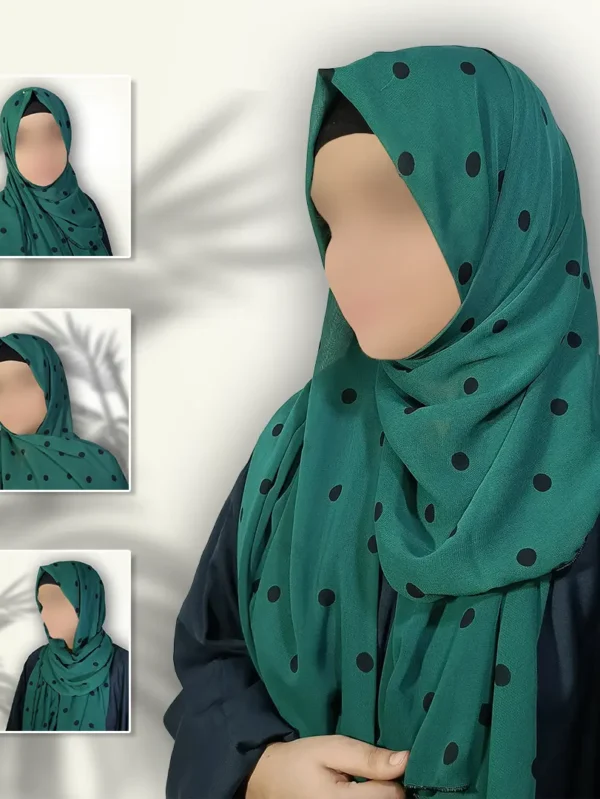 Emerald Green Georgette Staller with Black Polka Dots; Lightweight, Breathable & Bold