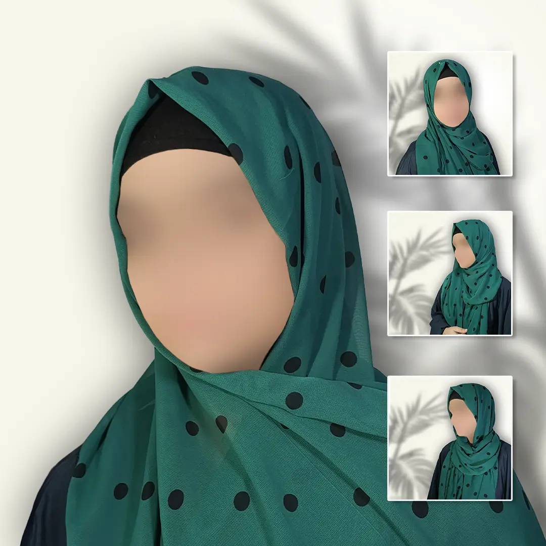 Emerald Green Georgette Staller with Black Polka Dots; Lightweight, Breathable & Bold - Image 2