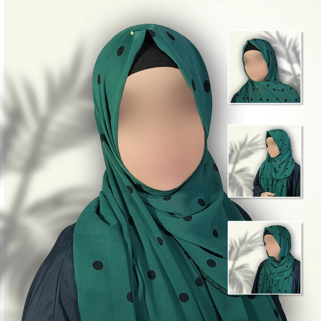 Emerald Green Georgette Staller with Black Polka Dots; Lightweight, Breathable & Bold - Image 3