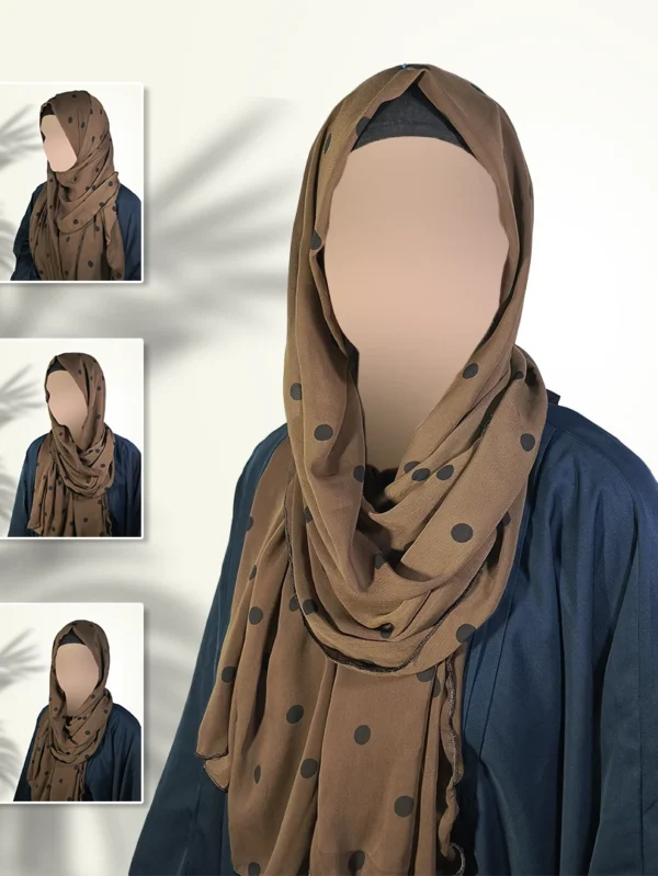 Chocolate Brown Georgette Staller with Black Polka Dots; Elegant, Lightweight & Daily-Wear Friendly