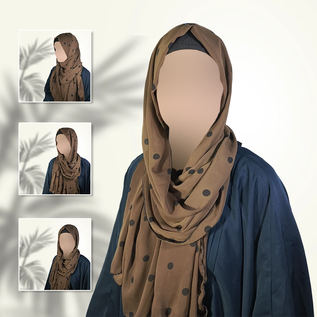 Chocolate Brown Georgette Staller with Black Polka Dots; Elegant, Lightweight & Daily-Wear Friendly