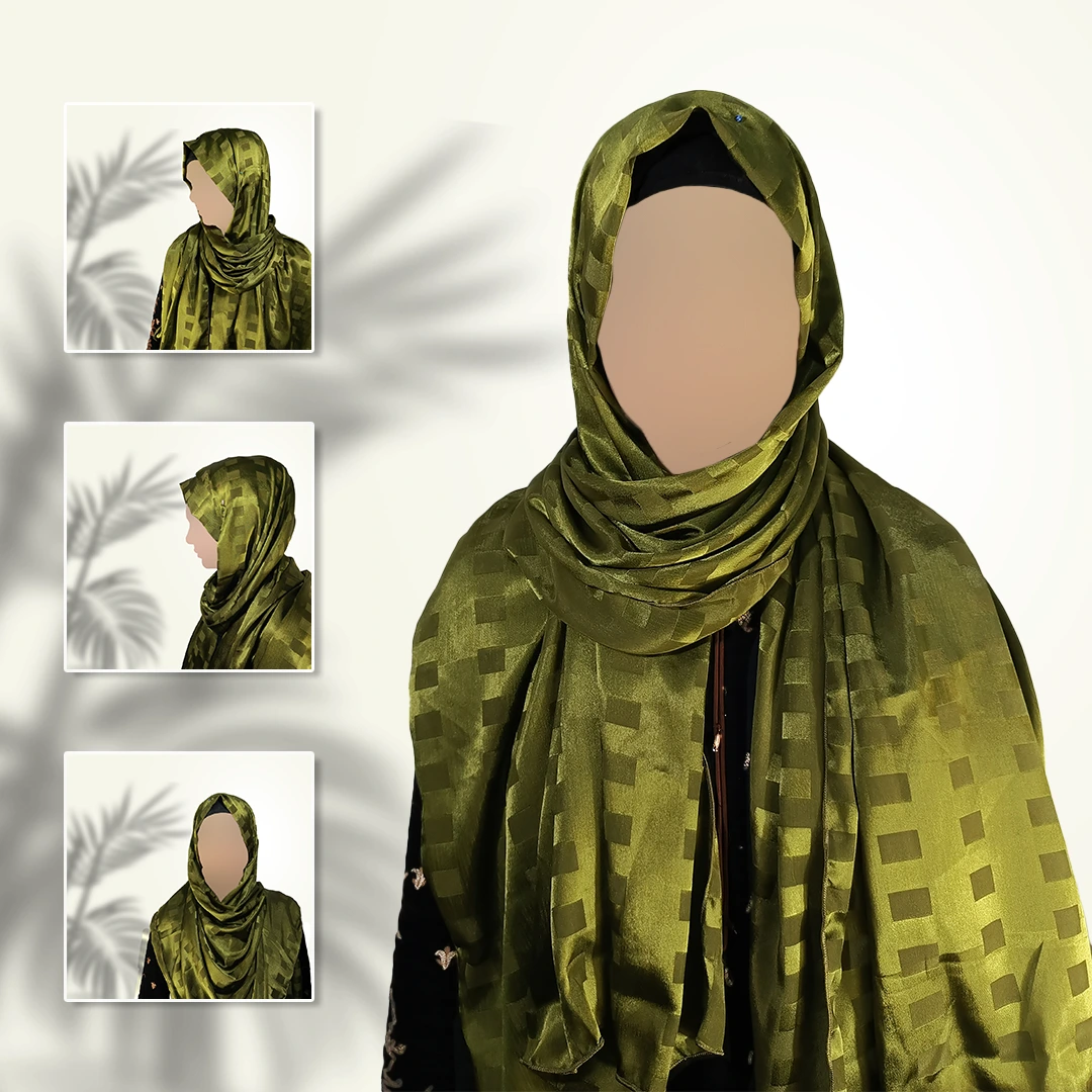 Moss Veil | Gazan Shehnaz Silk Staller in Earth-Toned Green Shine - Image 4