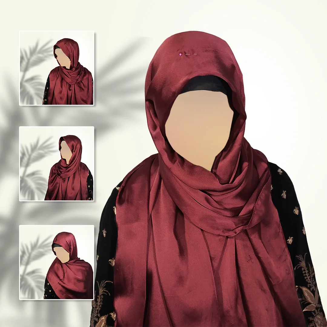 Crimson Rouge Satin Silk Staller | Maroon Luxury Scarf with Glossy Finish - Image 3