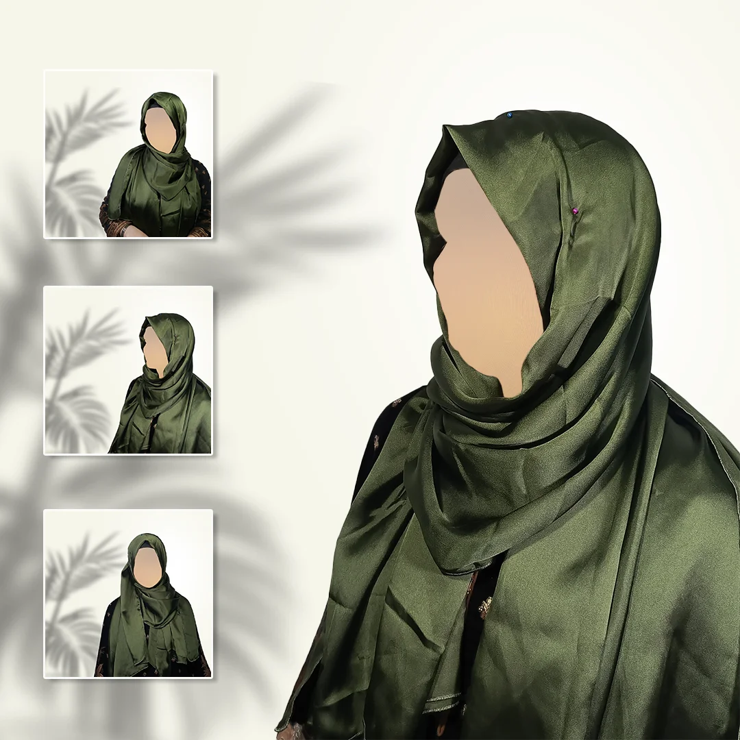 Olive Luxe Satin Silk Staller | Glossy Olive Green Scarf for Premium Everyday Wear - Image 4