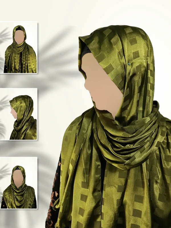 Moss Veil | Gazan Shehnaz Silk Staller in Earth-Toned Green Shine