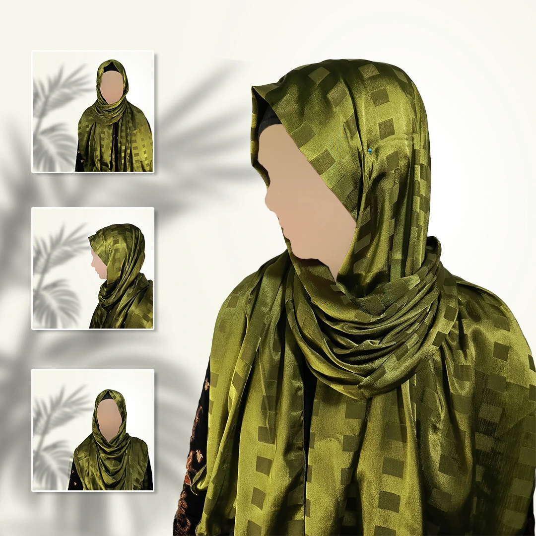 Moss Veil | Gazan Shehnaz Silk Staller in Earth-Toned Green Shine