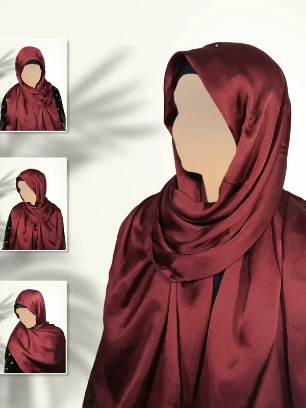 Crimson Rouge Satin Silk Staller | Maroon Luxury Scarf with Glossy Finish
