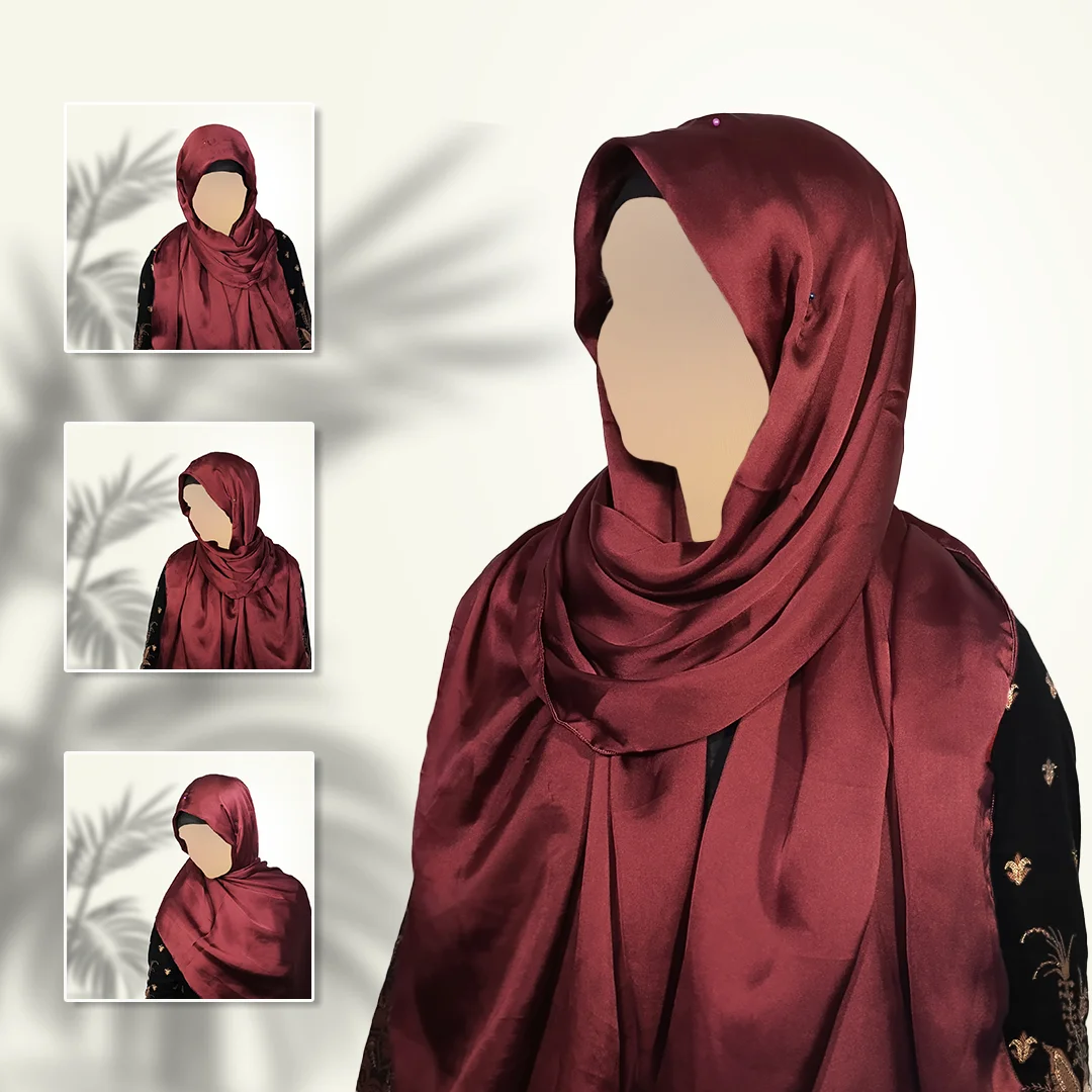 Crimson Rouge Satin Silk Staller | Maroon Luxury Scarf with Glossy Finish
