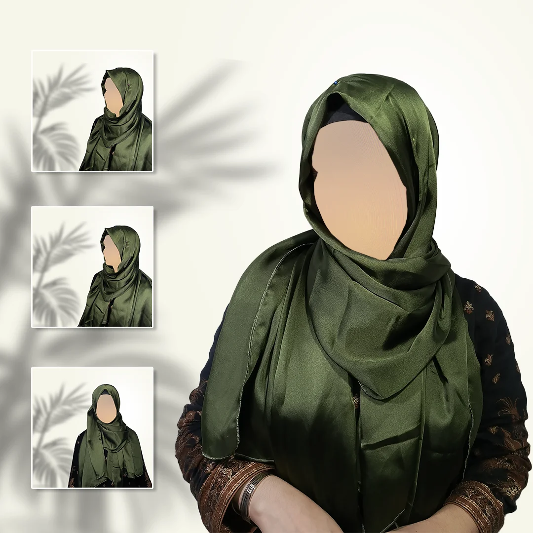 Olive Luxe Satin Silk Staller | Glossy Olive Green Scarf for Premium Everyday Wear - Image 3