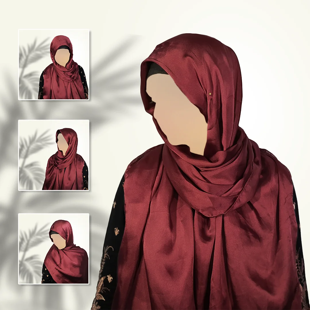 Crimson Rouge Satin Silk Staller | Maroon Luxury Scarf with Glossy Finish - Image 2