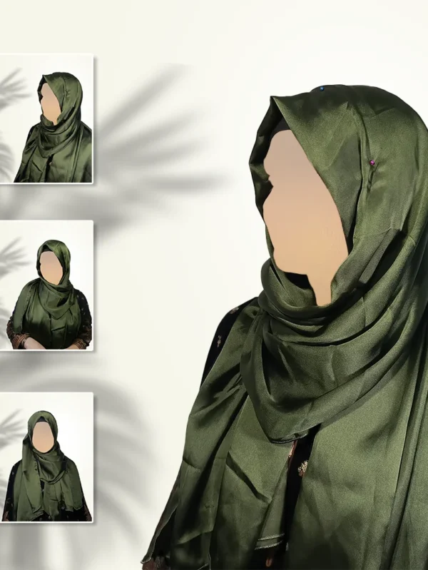 Olive Luxe Satin Silk Staller | Glossy Olive Green Scarf for Premium Everyday Wear
