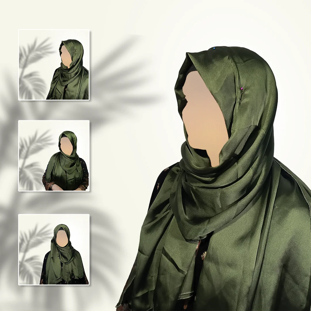 Olive Luxe Satin Silk Staller | Glossy Olive Green Scarf for Premium Everyday Wear