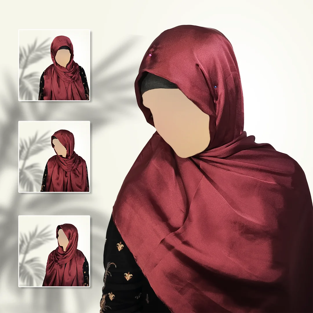 Crimson Rouge Satin Silk Staller | Maroon Luxury Scarf with Glossy Finish - Image 4