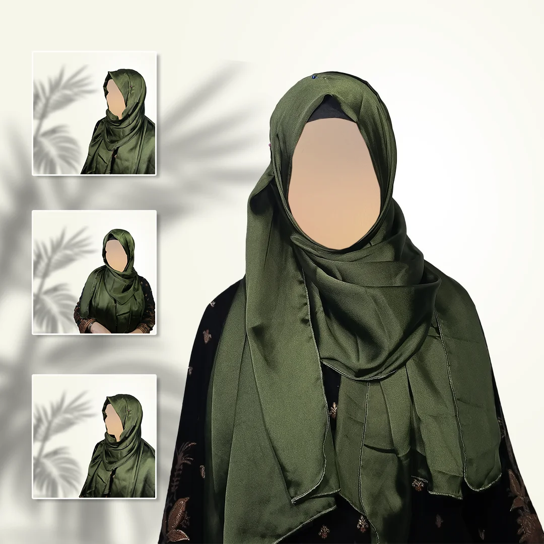 Olive Luxe Satin Silk Staller | Glossy Olive Green Scarf for Premium Everyday Wear - Image 2