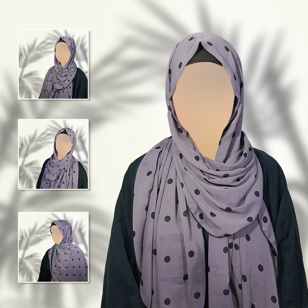 Lilac Georgette Staller with Black Polka Dots | Soft, Lightweight & Dreamy - Image 3