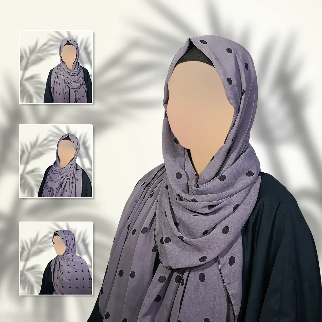 Lilac Georgette Staller with Black Polka Dots | Soft, Lightweight & Dreamy - Image 4