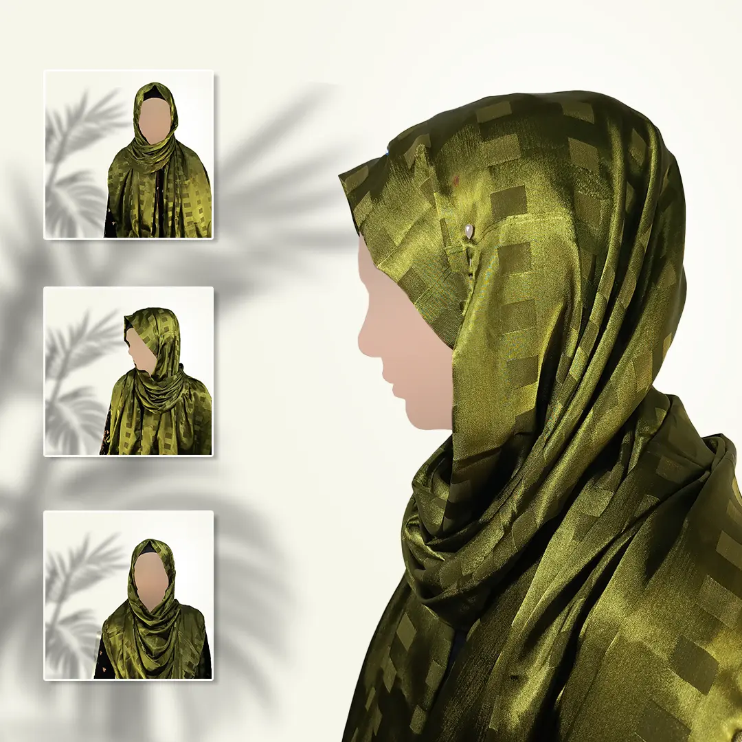 Moss Veil | Gazan Shehnaz Silk Staller in Earth-Toned Green Shine - Image 3