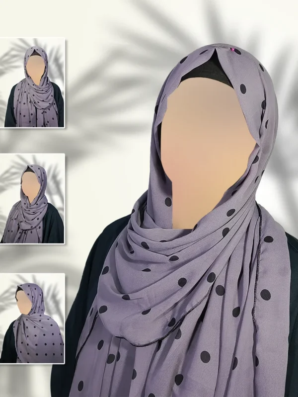 Lilac Georgette Staller with Black Polka Dots | Soft, Lightweight & Dreamy