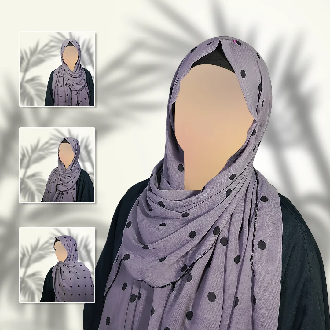 Lilac Georgette Staller with Black Polka Dots | Soft, Lightweight & Dreamy