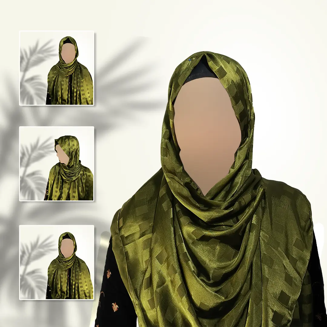 Moss Veil | Gazan Shehnaz Silk Staller in Earth-Toned Green Shine - Image 2