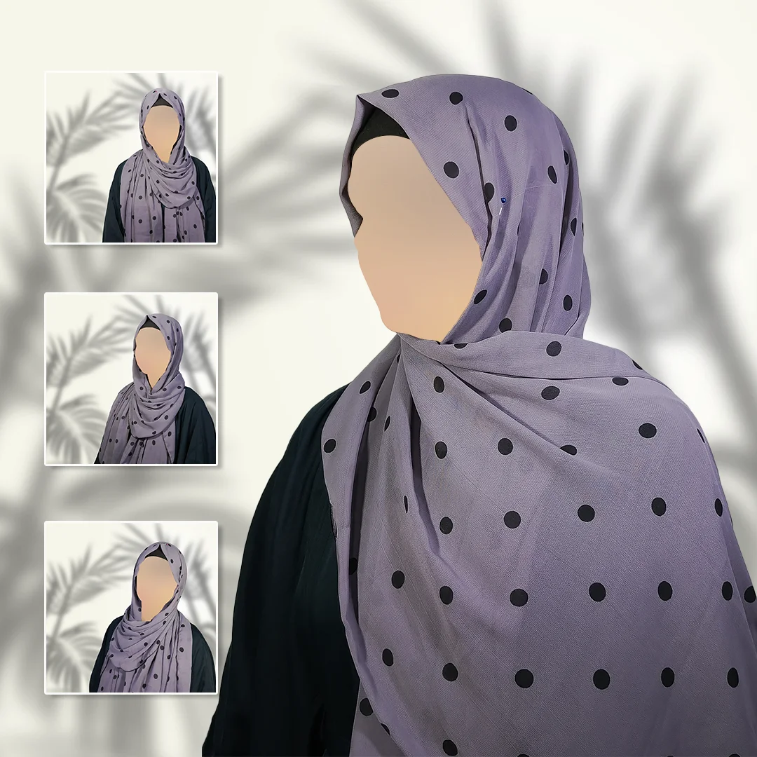 Lilac Georgette Staller with Black Polka Dots | Soft, Lightweight & Dreamy - Image 2