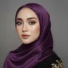 Royal Plum Satin Silk Staller with glossy finish and soft texture