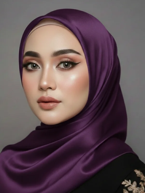 Royal Plum Satin Silk Staller with glossy finish and soft texture