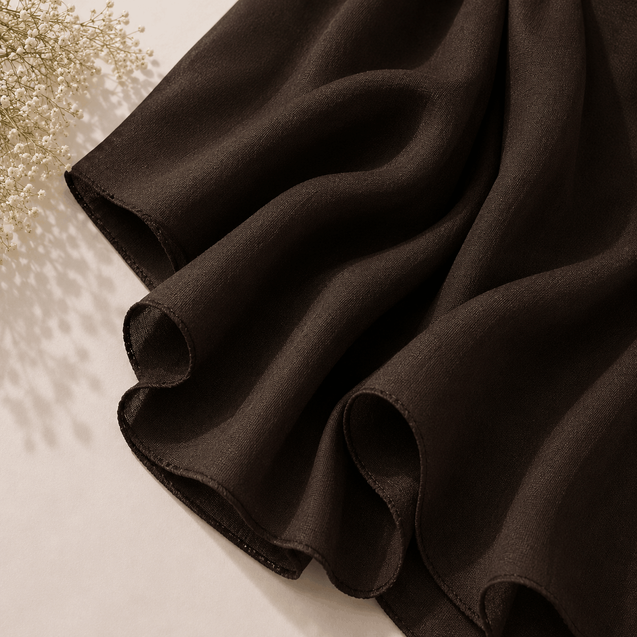 RidaZe Espresso Brown Georgette Chiffon Hijab with soft drape and rolled edges – premium plain hijab scarf Pakistan