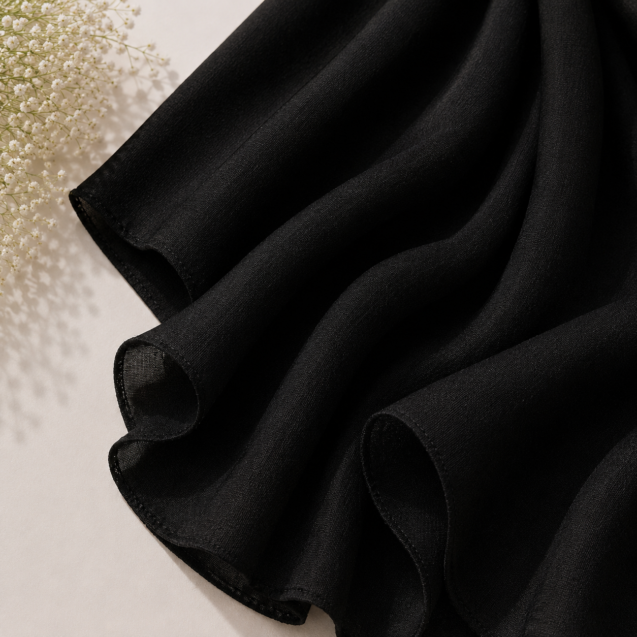 RidaZe black georgette chiffon hijab scarf — lightweight and breathable 72x29 inch plain black staller for women and girls in Pakistan