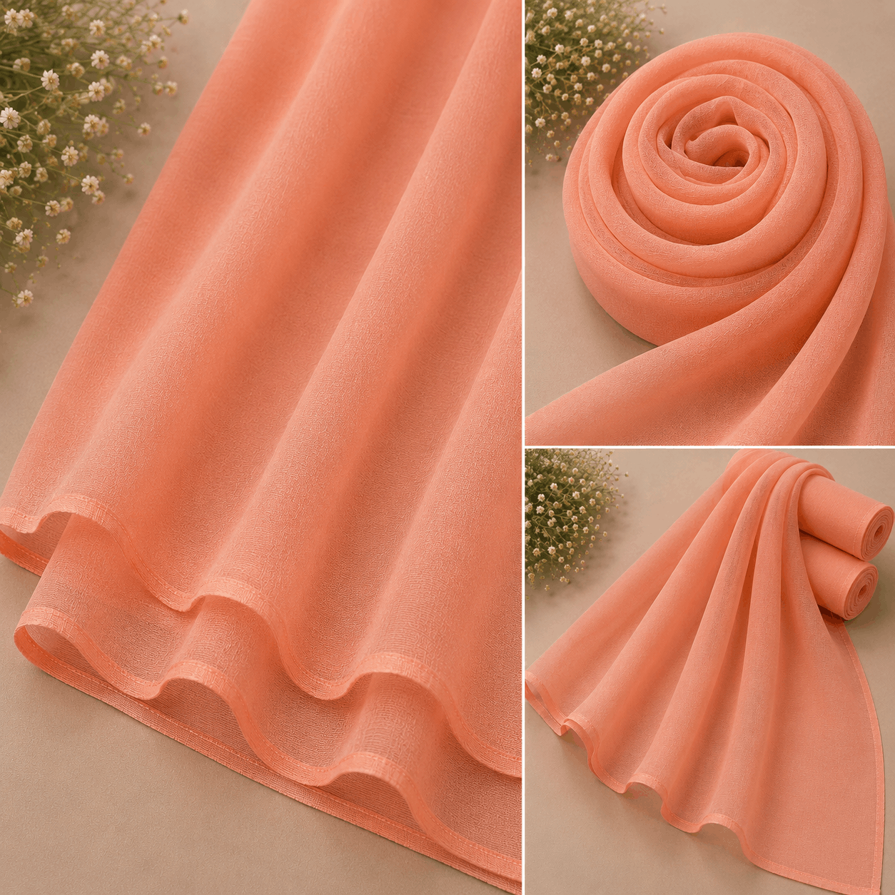Peach georgette chiffon hijab by RidaZe Pakistan
