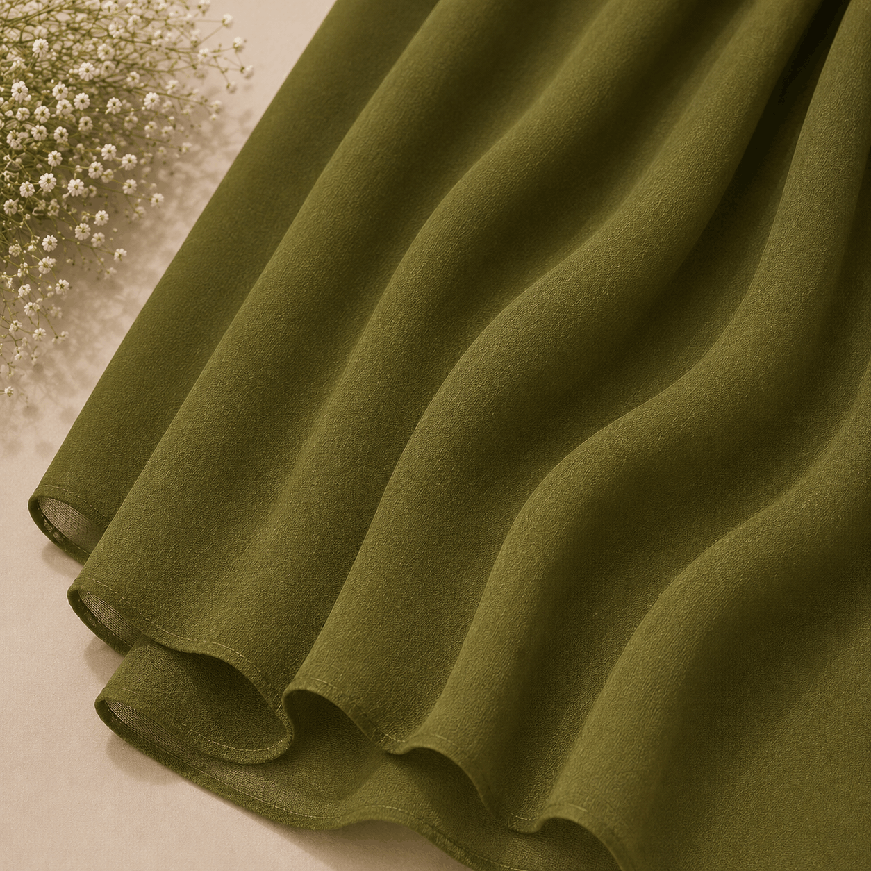 Mehndi green georgette chiffon hijab draped elegantly