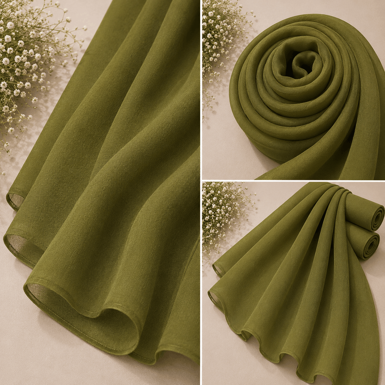 Mehndi green georgette chiffon hijab draped elegantly