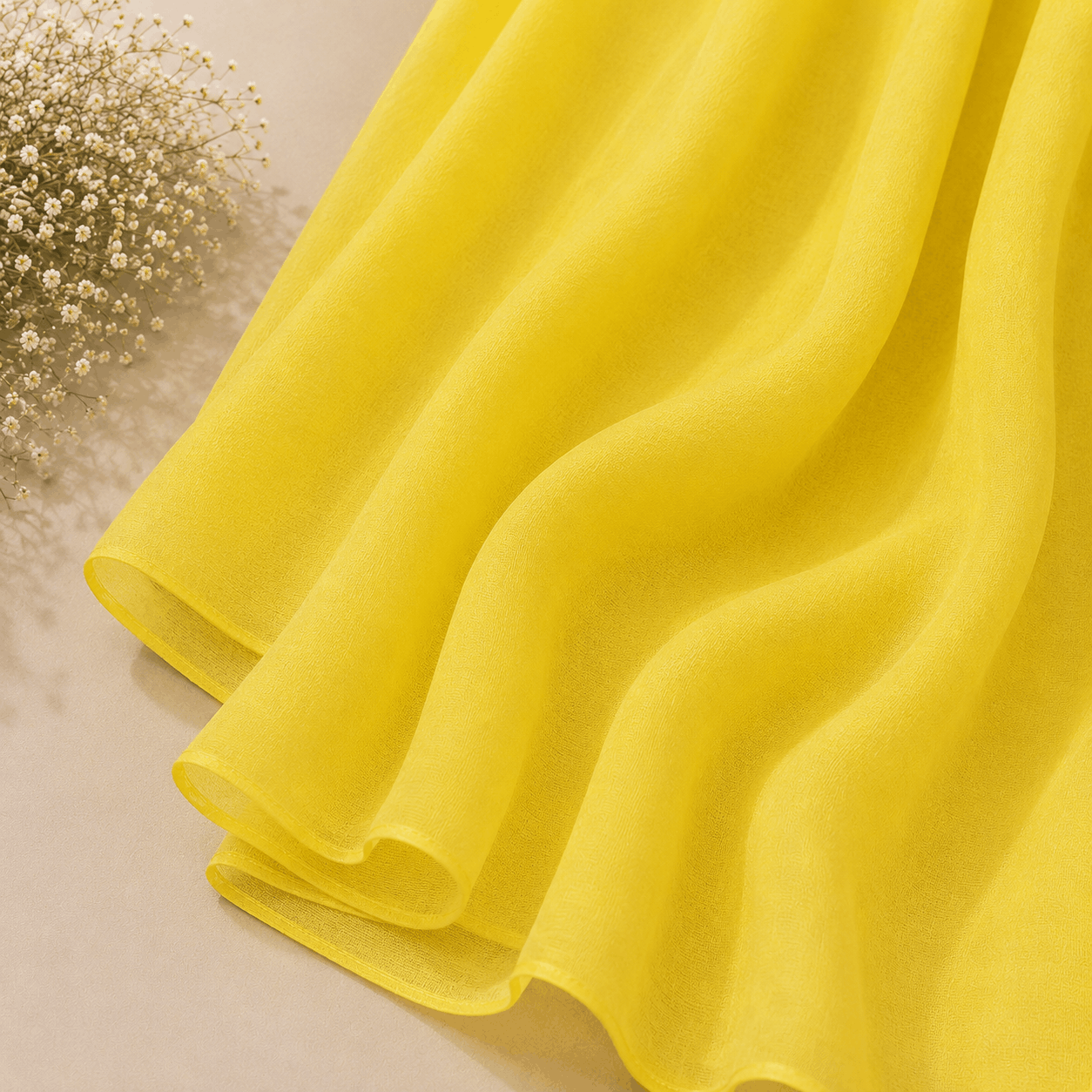 Bright lemon yellow georgette chiffon hijab draped boldly