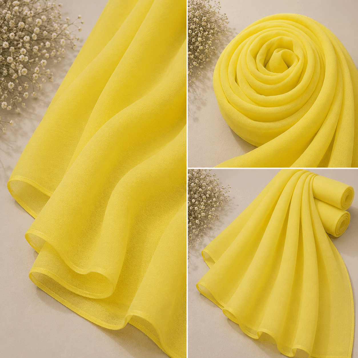 Bright lemon yellow georgette chiffon hijab draped boldly