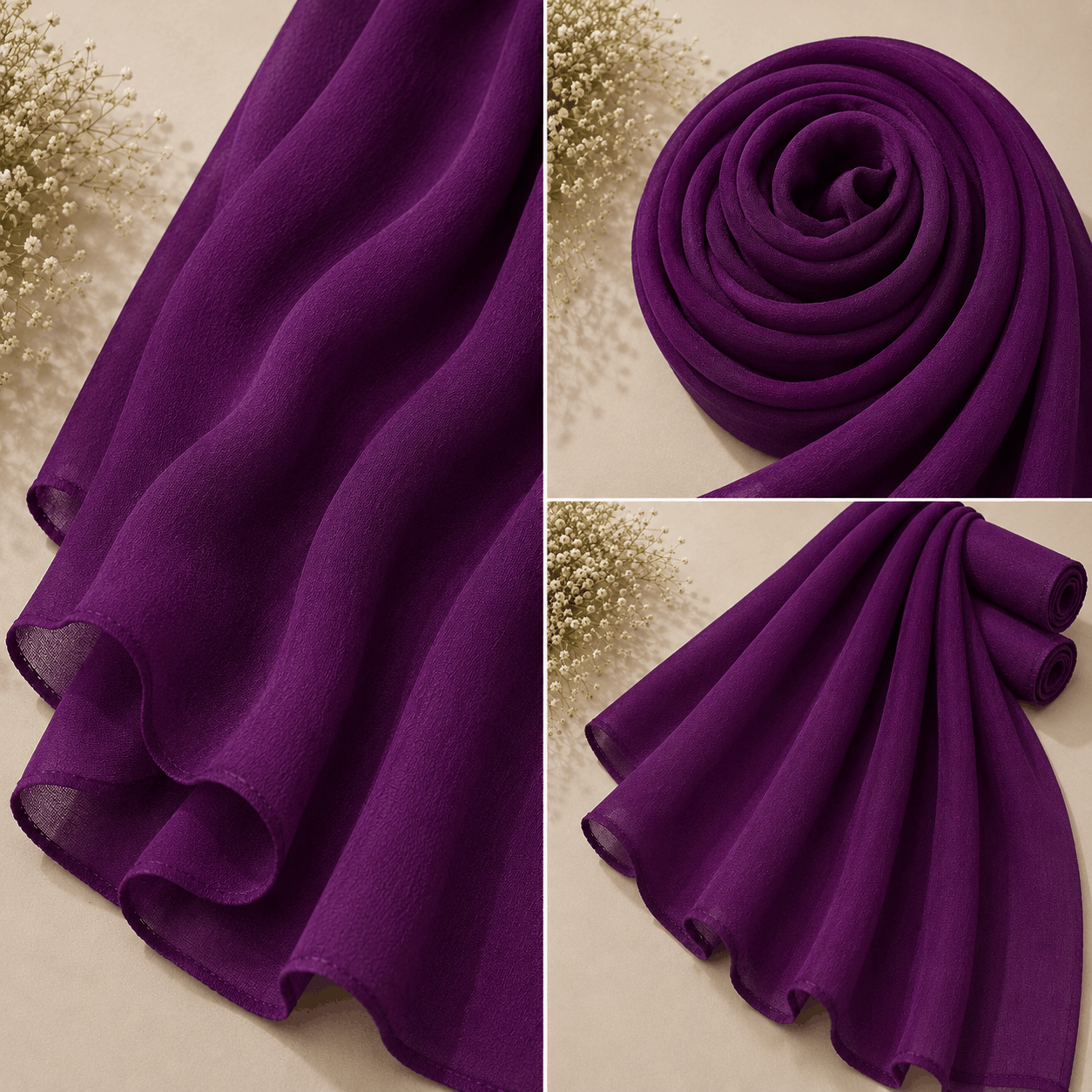 Royal purple georgette chiffon hijab draped boldly — RidaZe