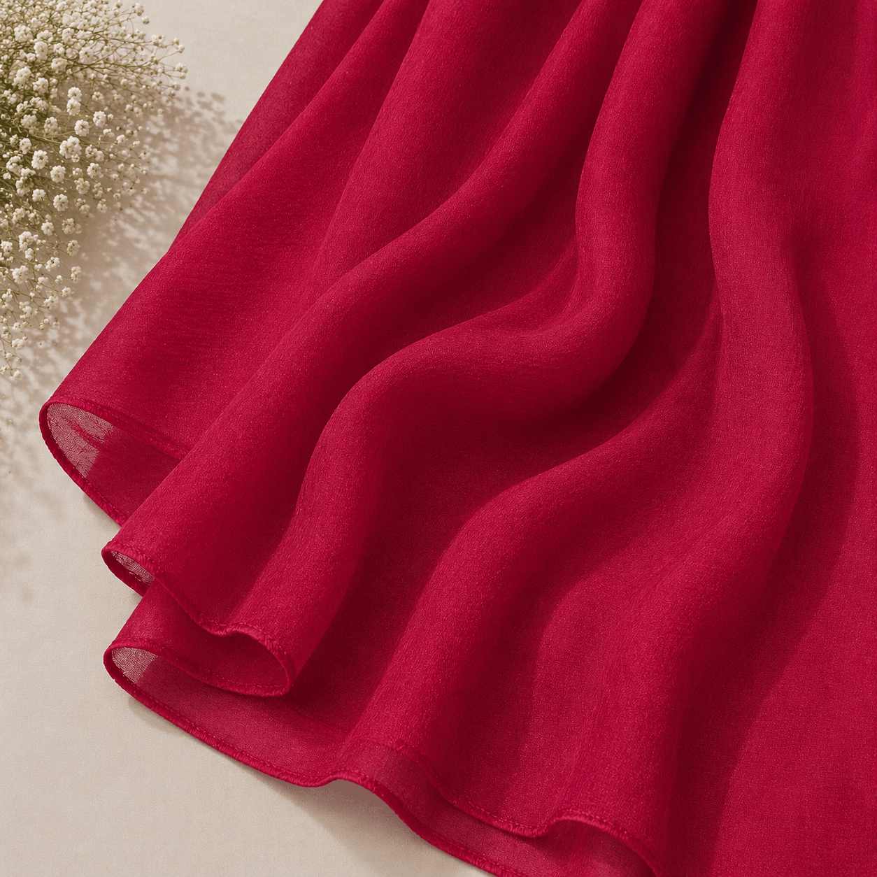 Atishi red georgette chiffon hijab draped boldly — RidaZe