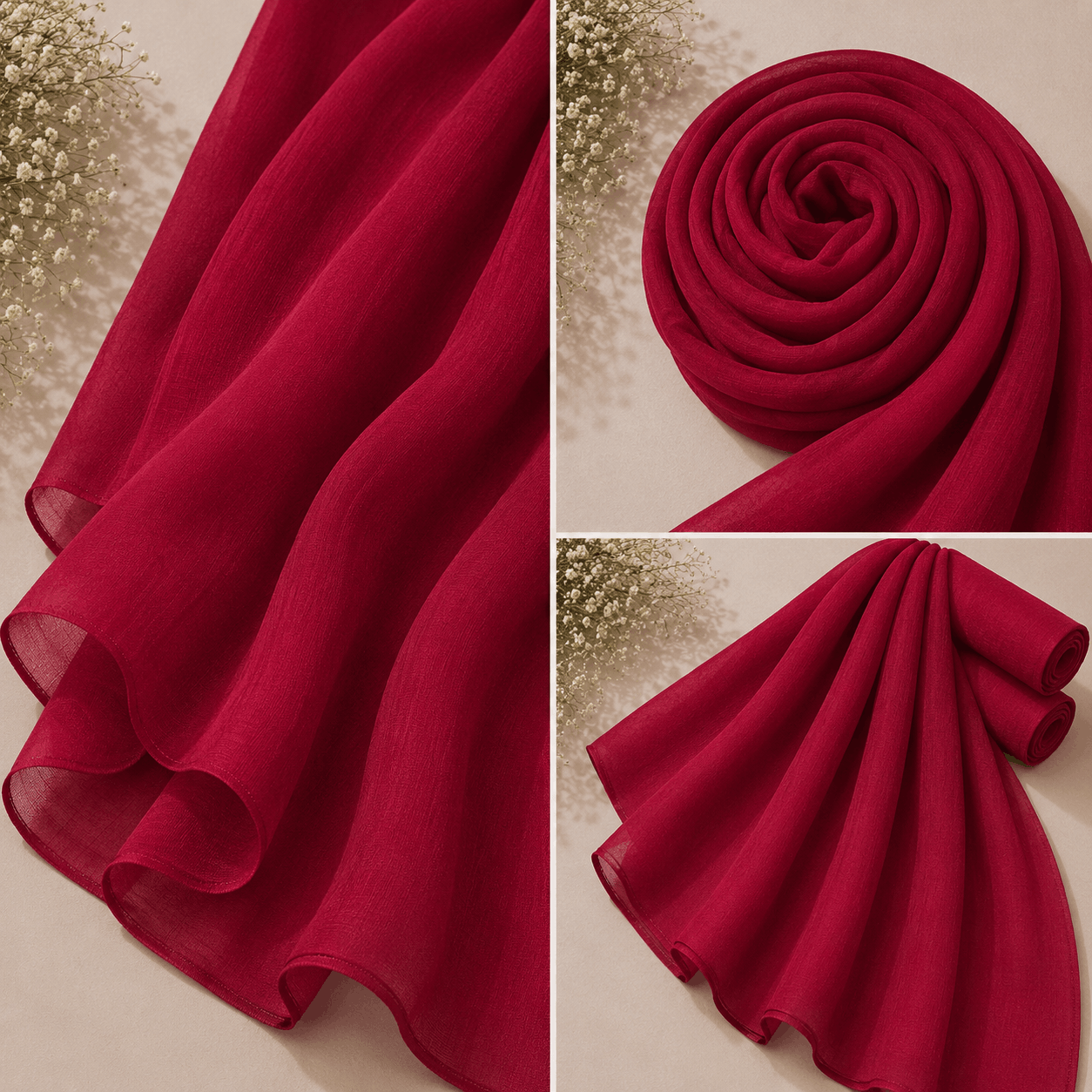 Atishi red georgette chiffon hijab draped boldly — RidaZe