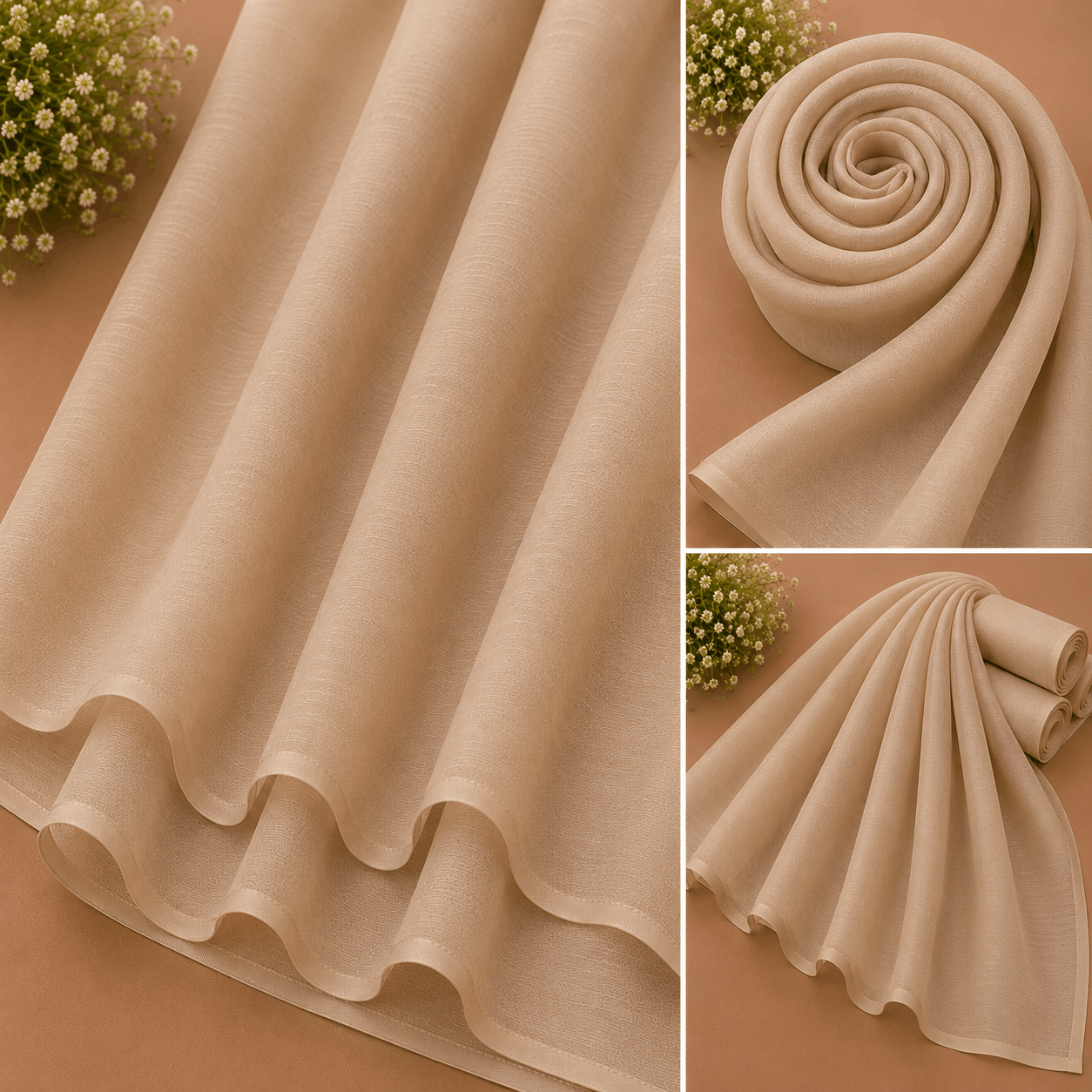 Beige georgette chiffon hijab draped softly — RidaZe